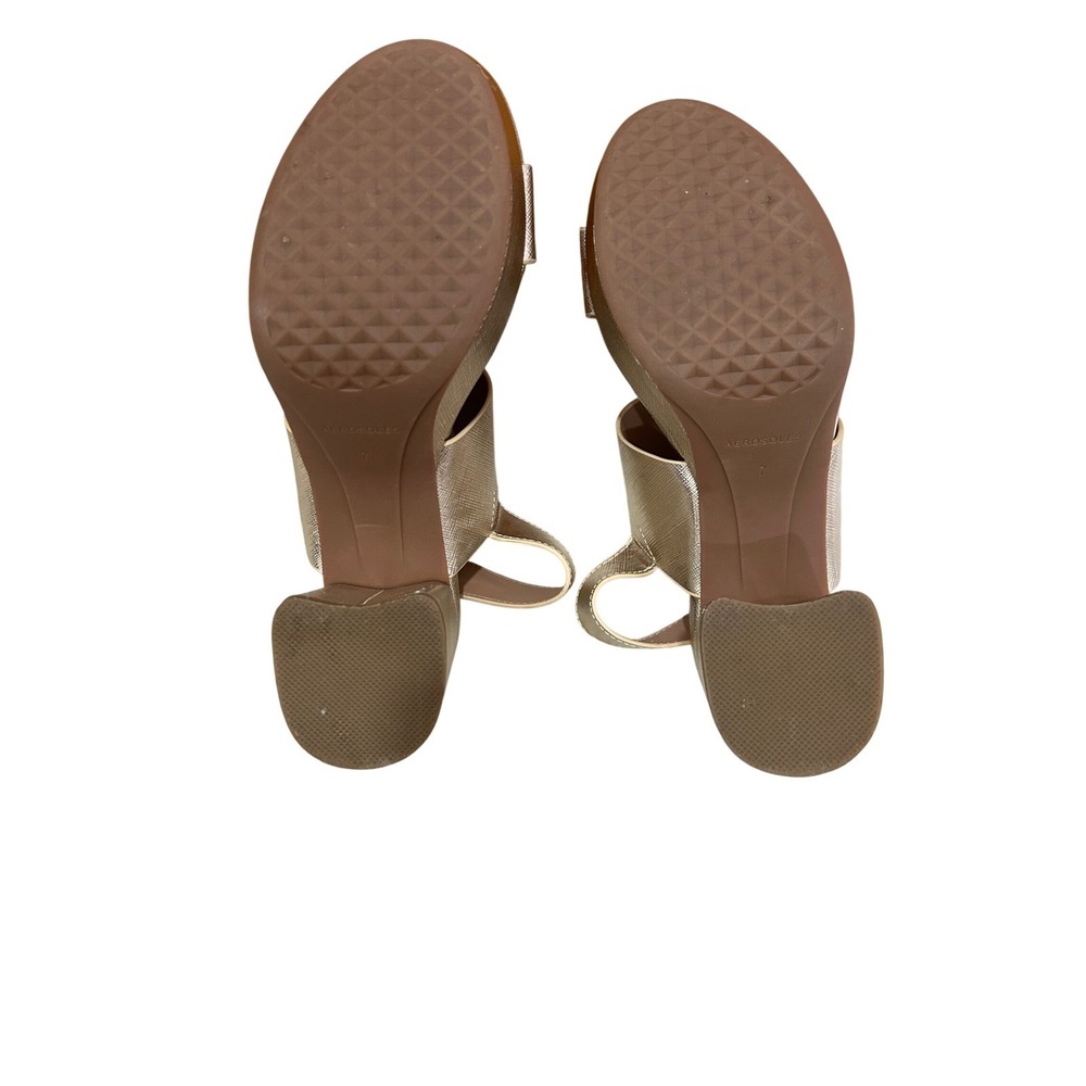 Aerosoles Gold Metallic Platform Sandals Block Heel Slingback Buckle Womens 7 - Picture 5 of 6